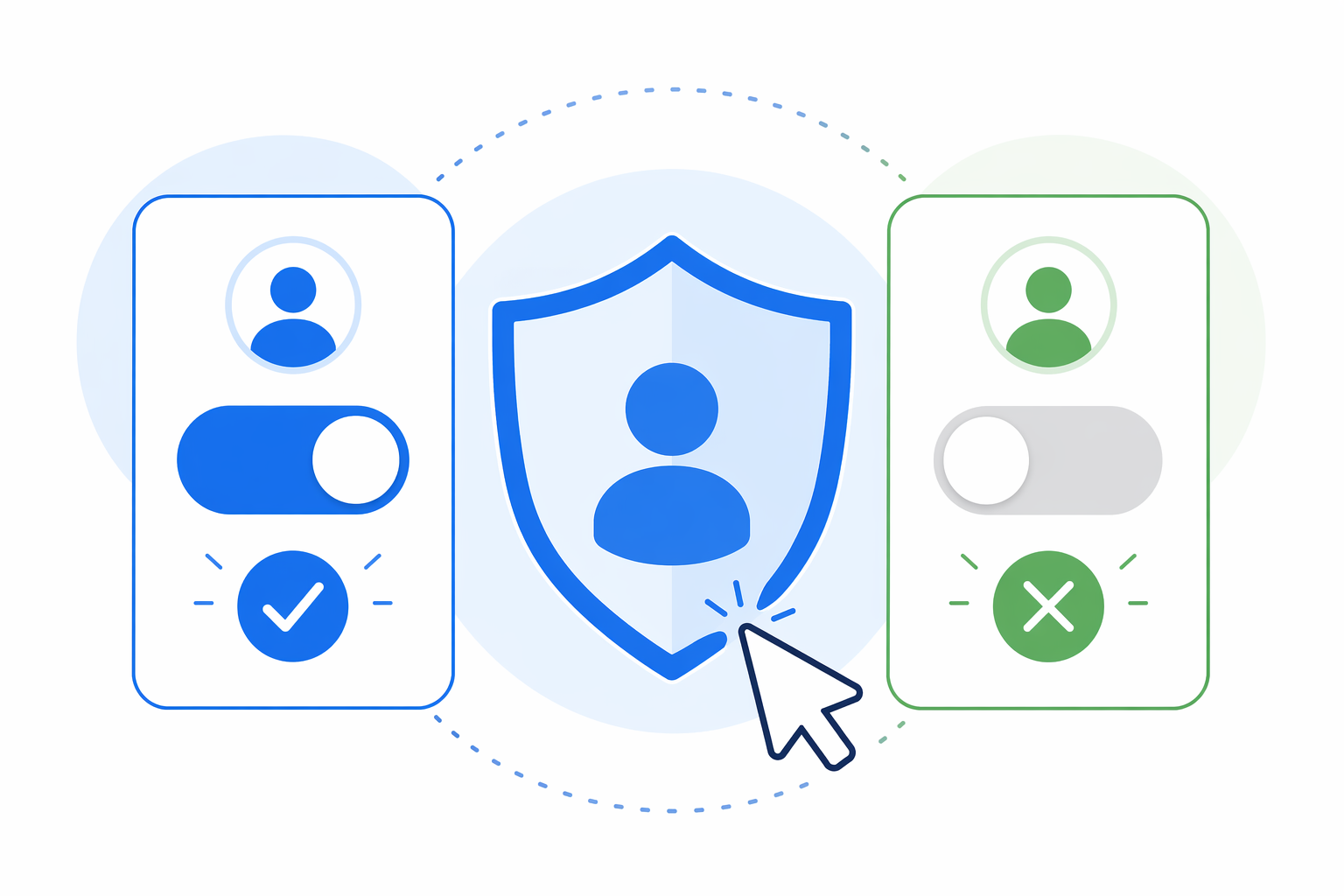 مفتاحا تبديل، أحدهما مُشغّل والآخر مُطفأ، فوق درع خصوصية يمثلان opt-in وopt-out