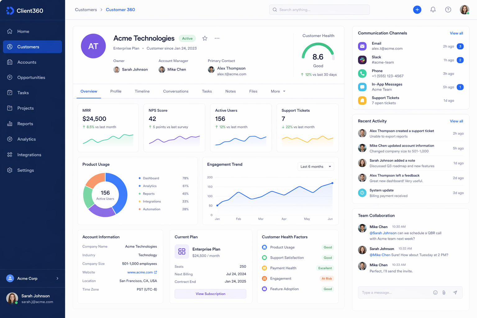 customer-team-360 تواصل فريق SaaS وملف العميل